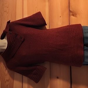The Limited Button Funnel Neck Short Sleeve Sweater S, Brick Red